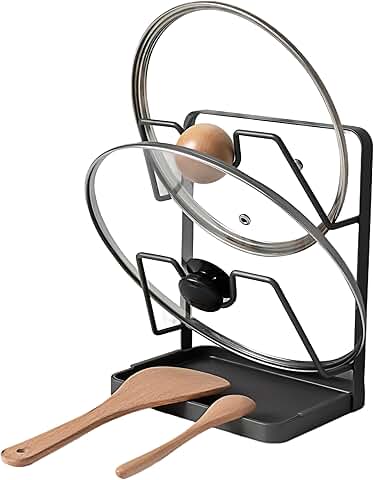 Pot Lid and Spoon Rest Organizer for Kitchen Countertop