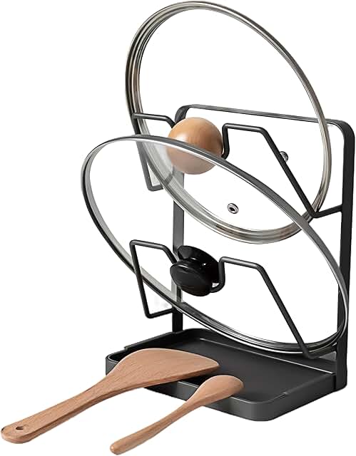 Pot Lid and Spoon Rest Organizer for Kitchen Countertop