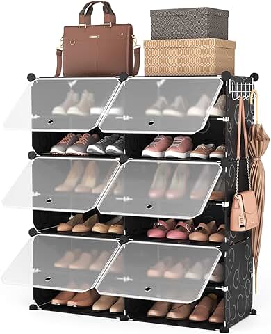 6-Tier Portable Shoe Rack with Hooks for Bedroom