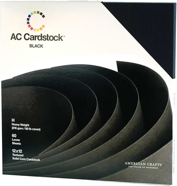 12x12-inch black textured cardstock pack with 60 sheets