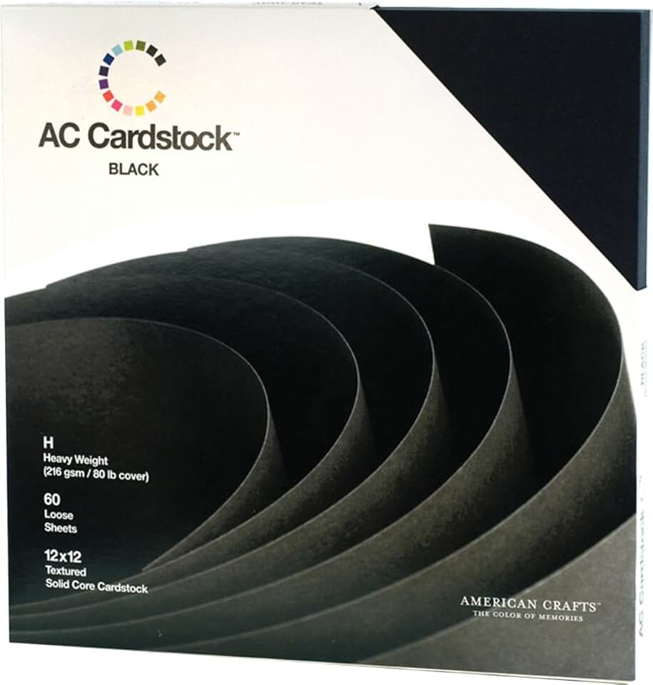 12x12-inch black textured cardstock pack with 60 sheets