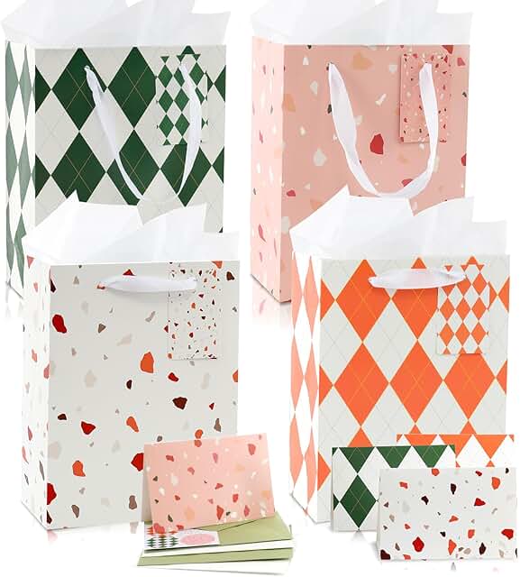 Set of 4 Medium Gift Bags with Handles and Accessories