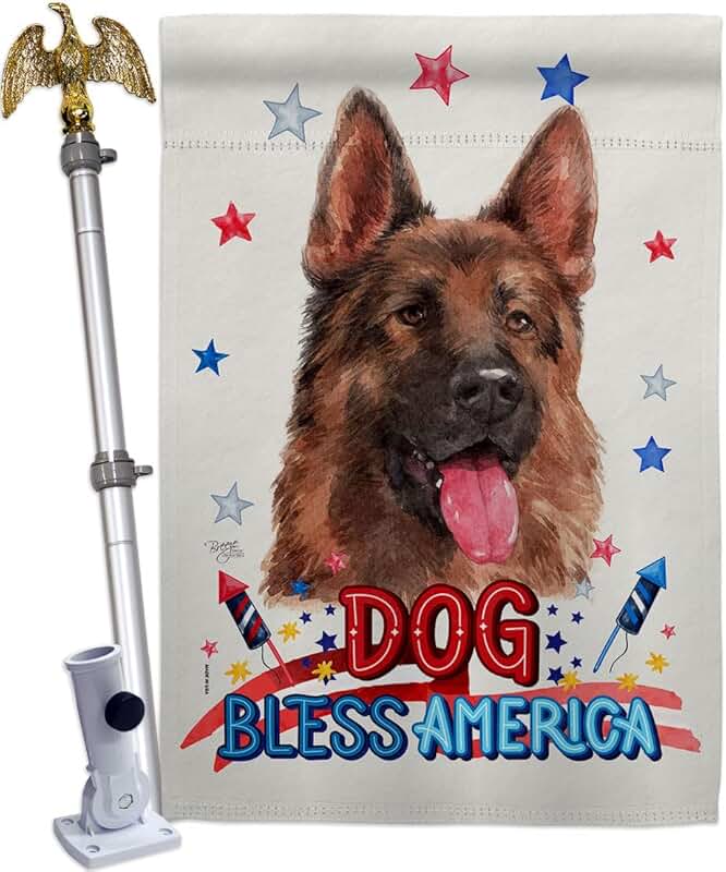 Patriotic German Shepherd Dog House Flag with Eagle and Paw