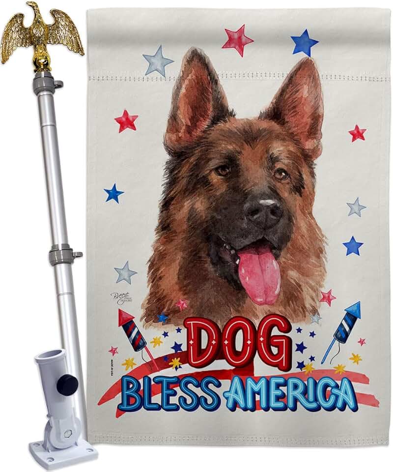 Patriotic German Shepherd Dog House Flag with Eagle and Paw