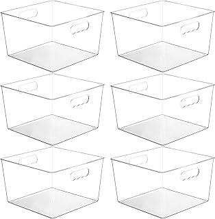 Six Large Clear Plastic Storage Bins with Handles