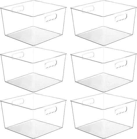 Six Large Clear Plastic Storage Bins with Handles