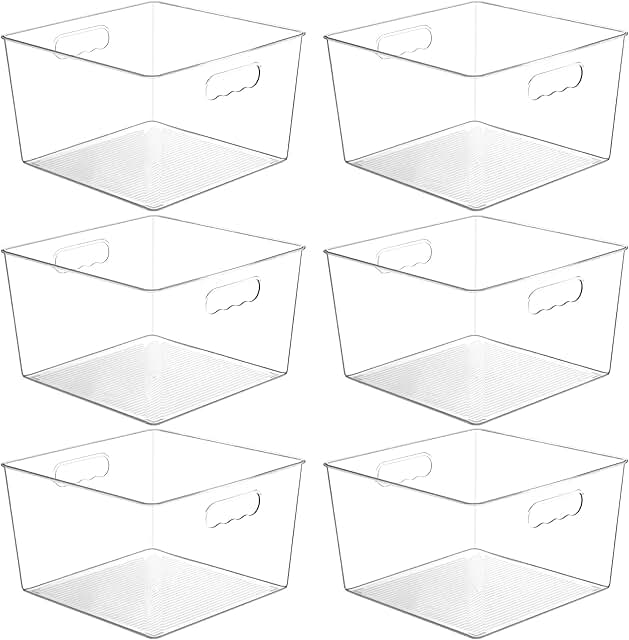 Six Large Clear Plastic Storage Bins with Handles