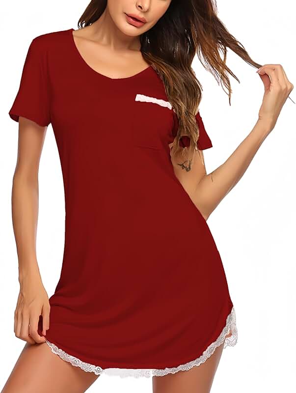 Sexy V-Neck Short Sleeve Lace Nightgown for Women