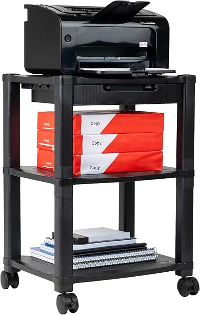 3-Tier Black Rolling Printer and Office Cart