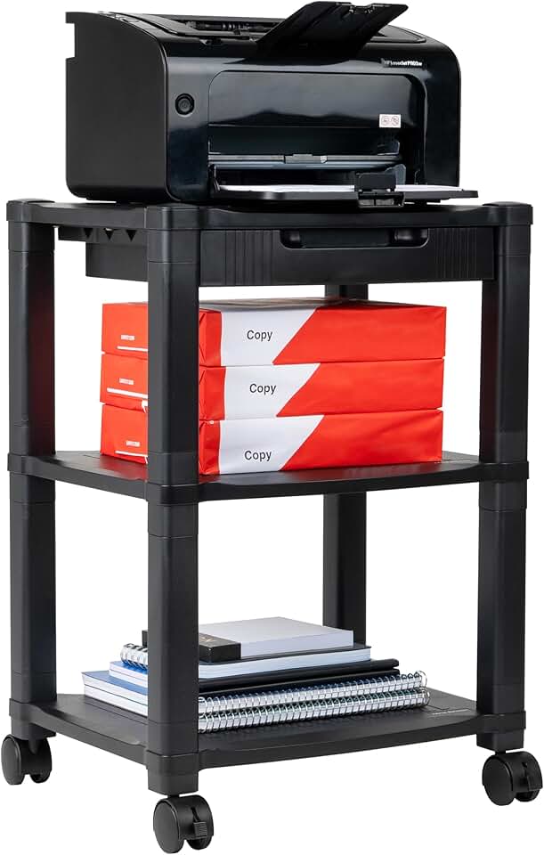 3-Tier Black Rolling Printer and Office Cart