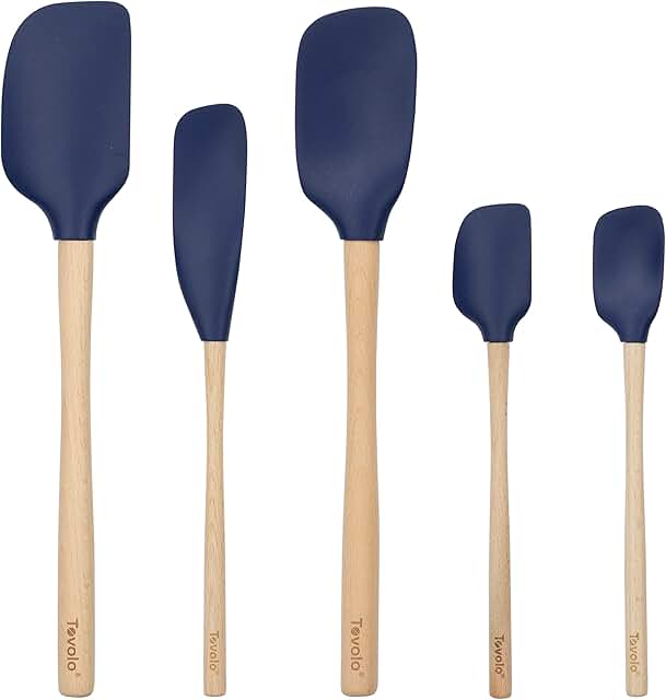 Set of 5 Silicone Kitchen Utensils with Wooden Handles