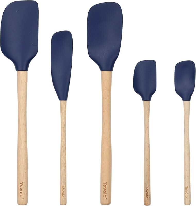 Set of 5 Silicone Kitchen Utensils with Wooden Handles