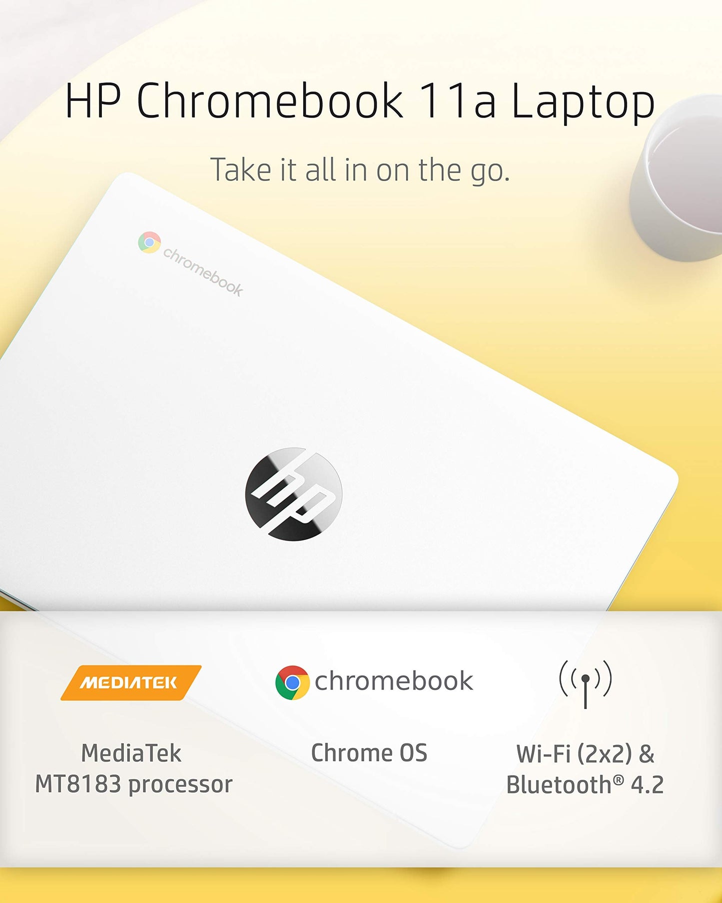 Chromebook 11-inch Laptop - Up to 15 Hour Battery Life - MediaTek - MT8183 - 4 GB RAM - 32 GB eMMC Storage - 11.6-inch HD Display - with Chrome OS - (11a-na0021nr, 2020 model, Snow White)