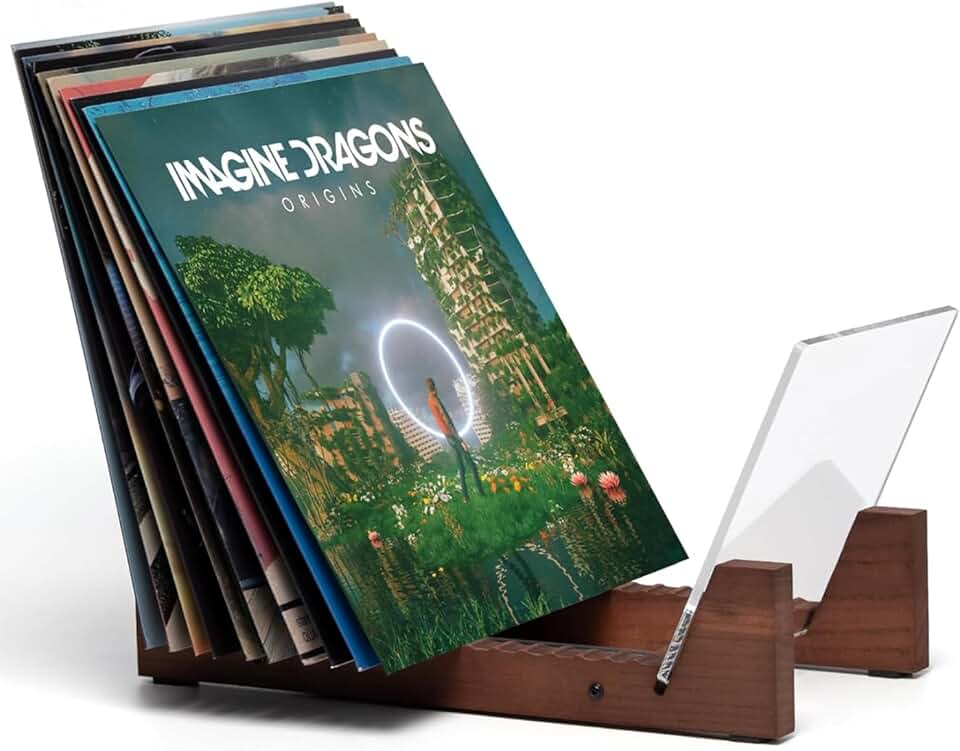 Wood and acrylic record storage holder for 50 albums