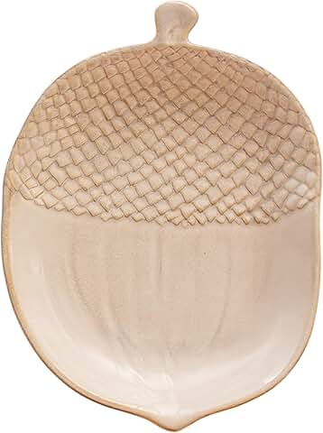 Acorn-Shaped Stoneware Plate for Serving, Cream