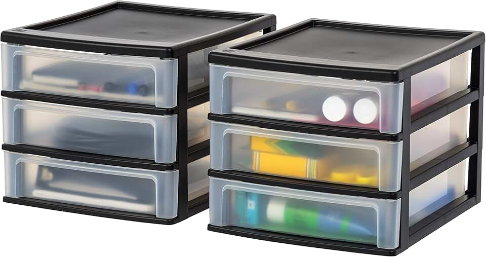 Plastic 3-Drawer Storage Organizer, 2-Pack