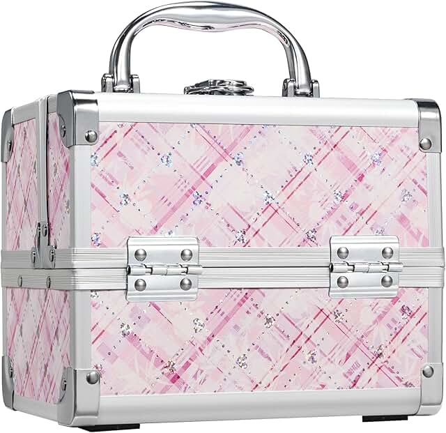 Portable Pink Makeup and Nail Organizer with Mirror