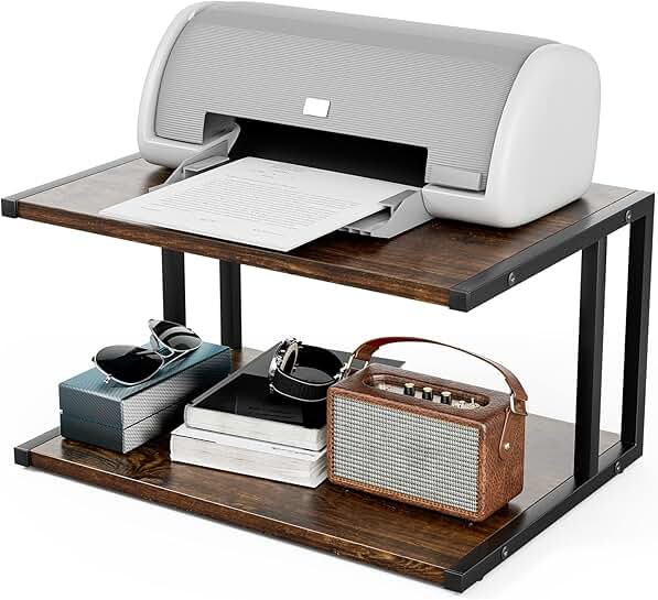 Wooden two-tier printer stand with adjustable feet