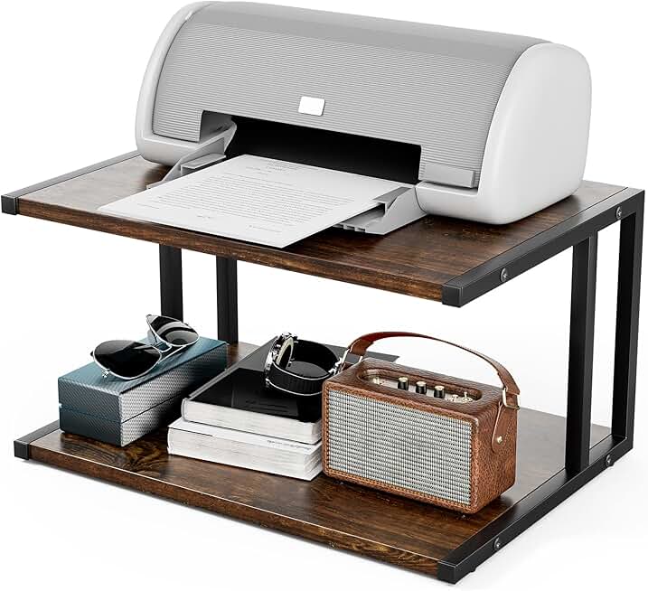 Wooden two-tier printer stand with adjustable feet