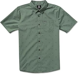 Men's Short-Sleeve Printed Woven Shirt, Lightweight Cotton Blend