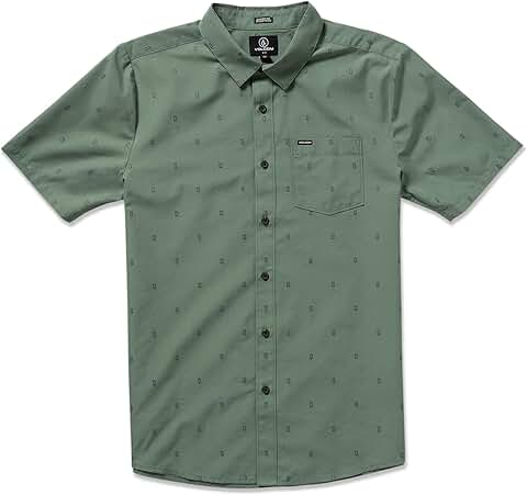 Men's Short-Sleeve Printed Woven Shirt, Lightweight Cotton Blend
