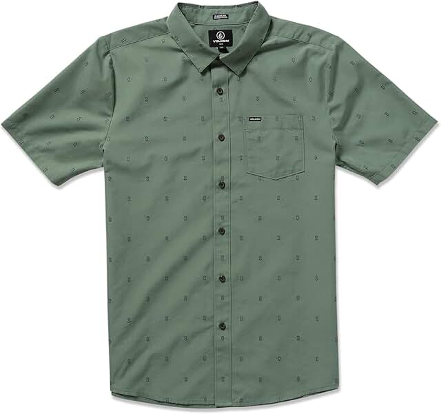 Men's Short-Sleeve Printed Woven Shirt, Lightweight Cotton Blend