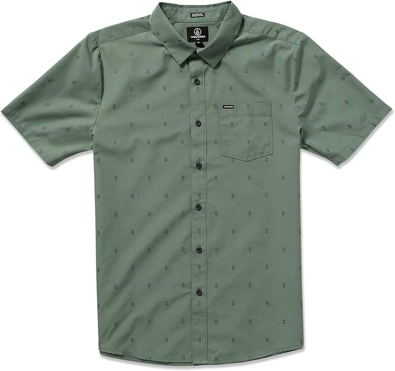 Men's Short-Sleeve Printed Woven Shirt, Lightweight Cotton Blend