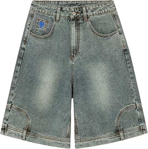 Washed Reverse Denim Shorts for Men, Casual Loose Fit