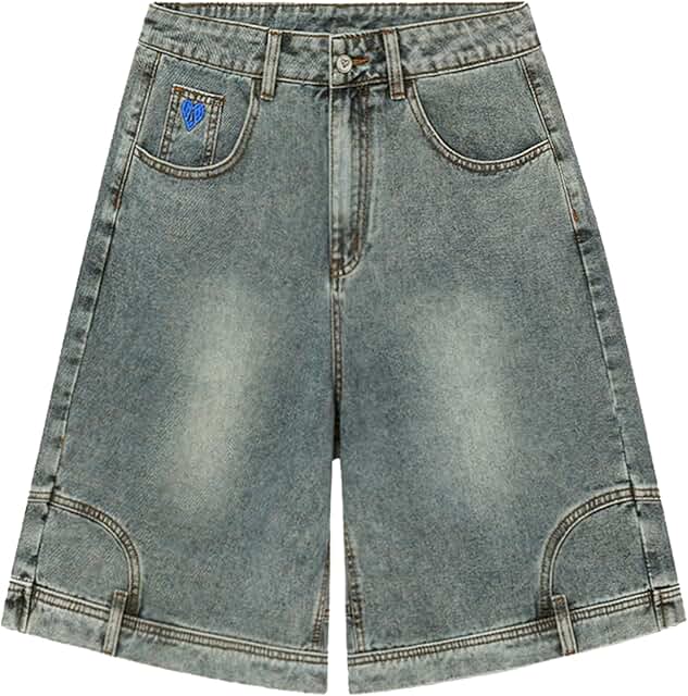 Washed Reverse Denim Shorts for Men, Casual Loose Fit
