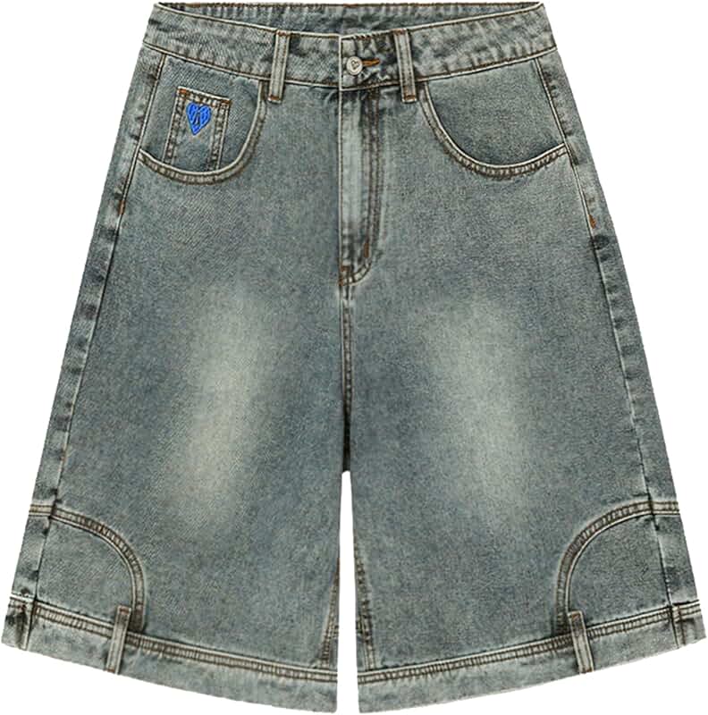 Washed Reverse Denim Shorts for Men, Casual Loose Fit