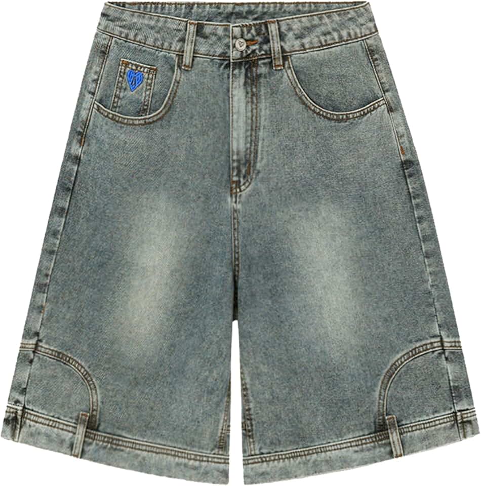 Washed Reverse Denim Shorts for Men, Casual Loose Fit
