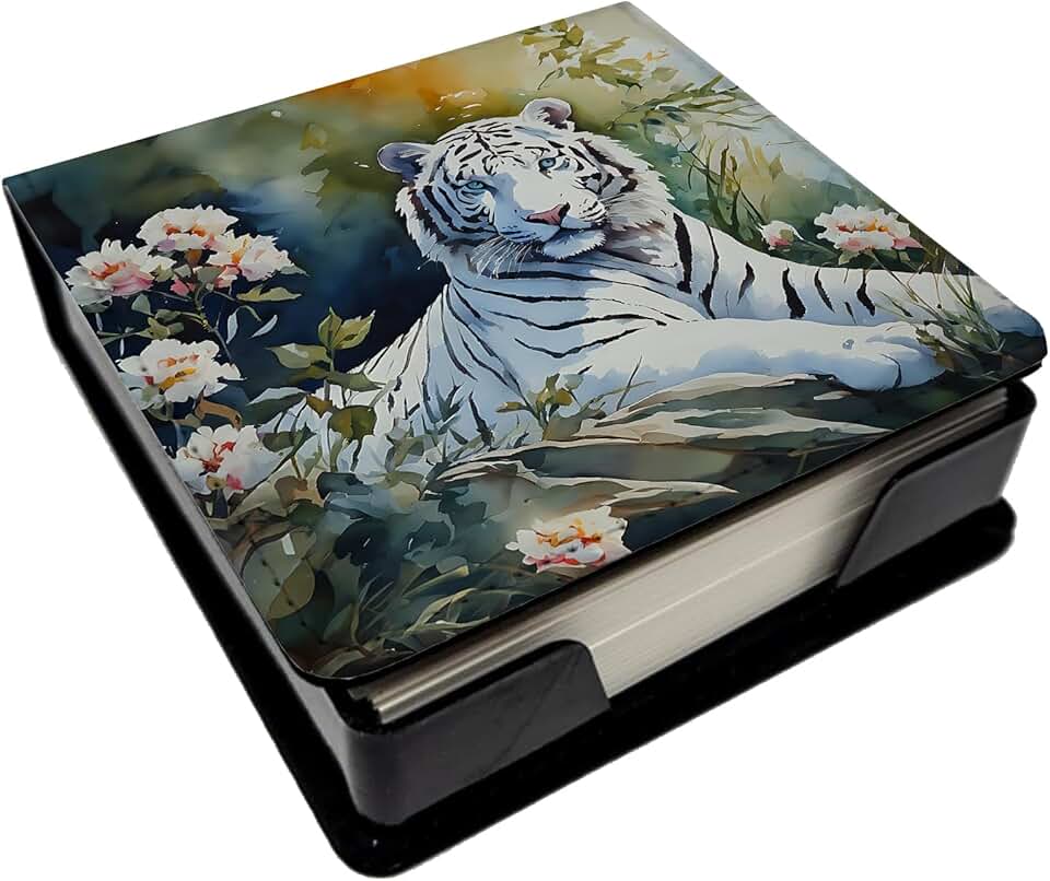 White Tiger PU Leather Note Paper Holder