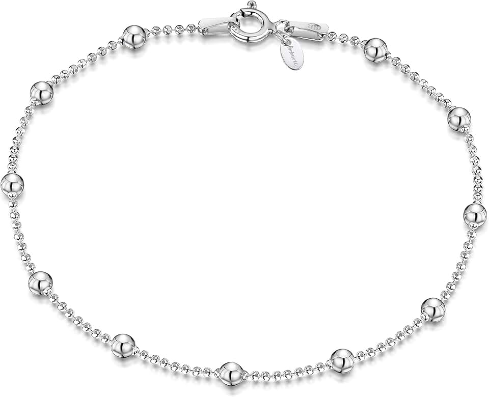 Sterling Silver Ball Bead Chain Bracelet 7-8 Inches