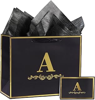 Large Black and Gold Alphabet A Gift Bag with Card and Tissue