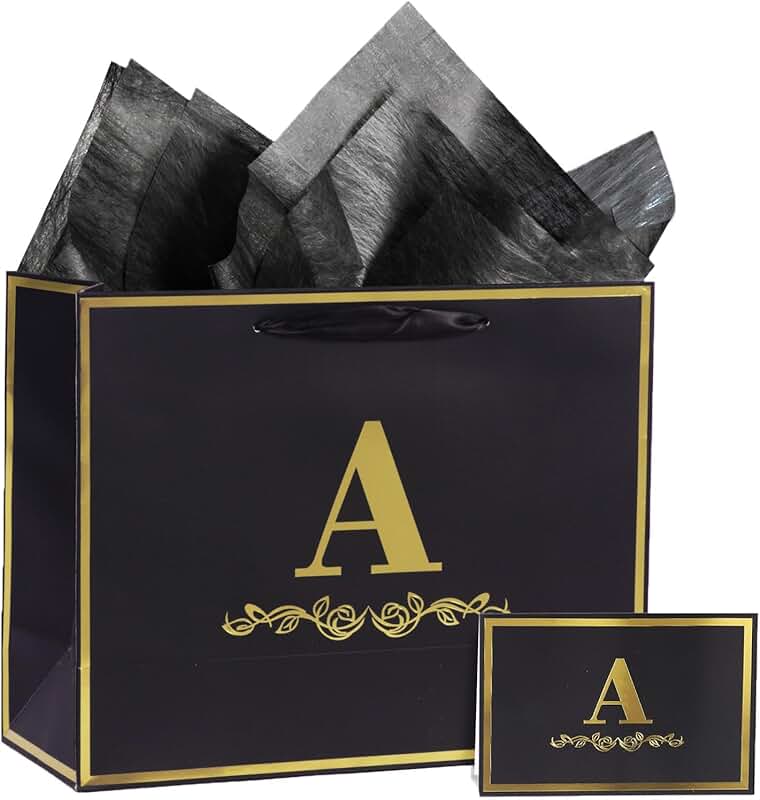 Large Black and Gold Alphabet A Gift Bag with Card and Tissue