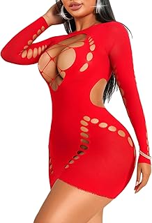 Sexy Long Sleeve Fishnet Lingerie Dress