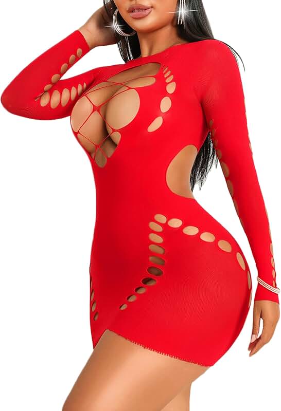 Sexy Long Sleeve Fishnet Lingerie Dress