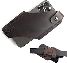 Leather phone holster with belt clip and magnetic closure