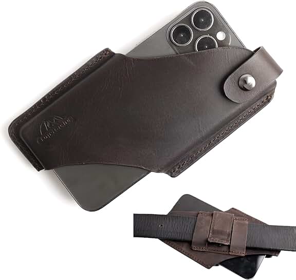 Leather phone holster with belt clip and magnetic closure