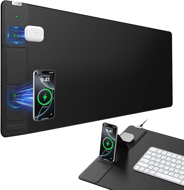 Large Waterproof Wireless Charging Mouse Pad with Phone Holder