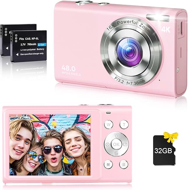 4K Vlogging Camera with 48MP, 16X Zoom, 32GB Card