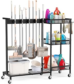 Cleaning Supplies Organizer with Broom Holder and Shelves