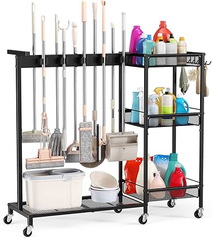 Cleaning Supplies Organizer with Broom Holder and Shelves