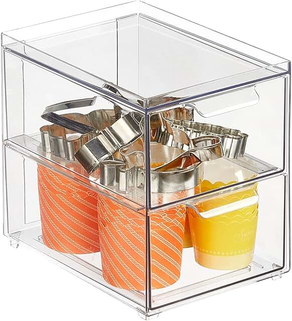 Stackable Clear Storage Containers with 2 Drawers