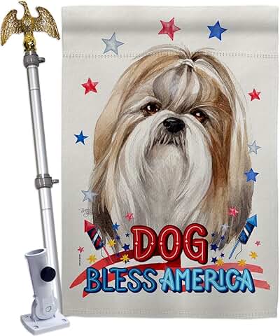 Patriotic Shih Tzu Dog House Flag with Eagle and Paw