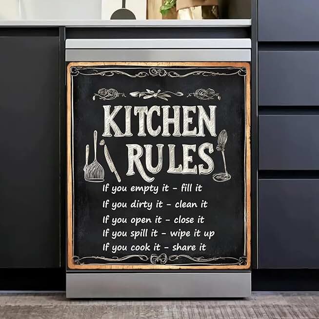 Kitchen Rules Dishwasher Magnet Cover with Flowers
