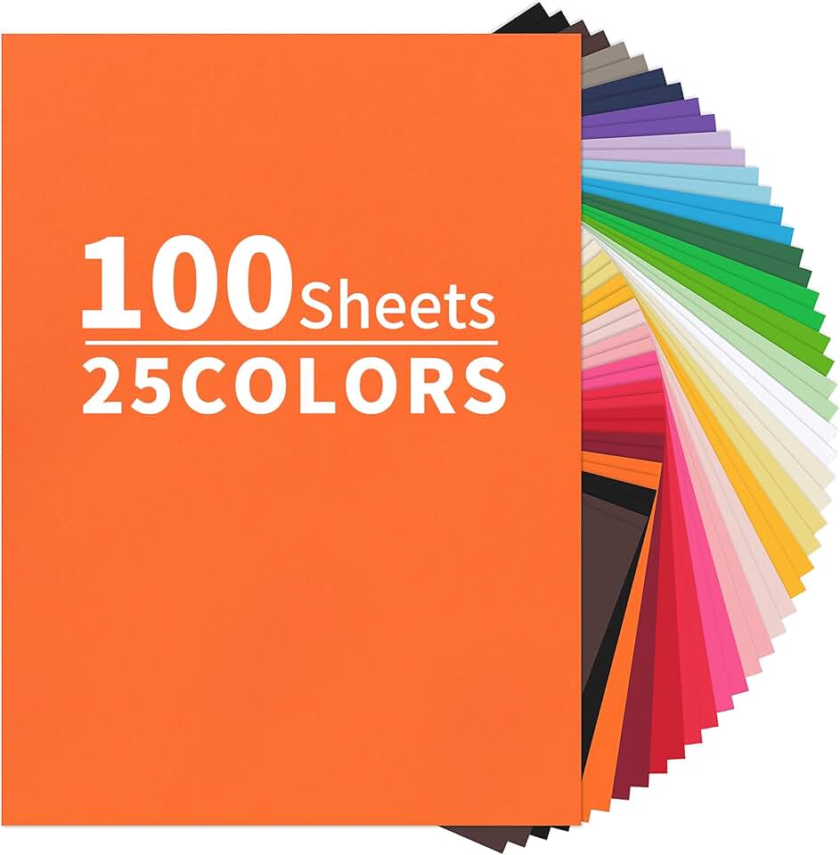 100 Sheets of 25 Colored Heavyweight Cardstock, 8.5 x 11 inches