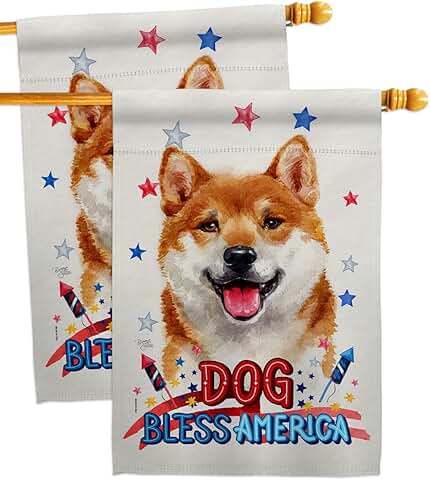 Patriotic Shiba Inu House Flag Set for Garden and Yard