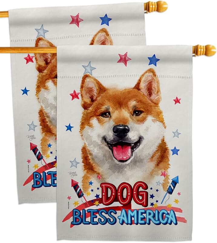 Patriotic Shiba Inu House Flag Set for Garden and Yard