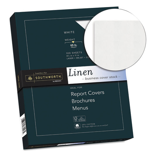 White 65 lb 8.5 x 11 Cotton Linen Coverstock, 100 sheets